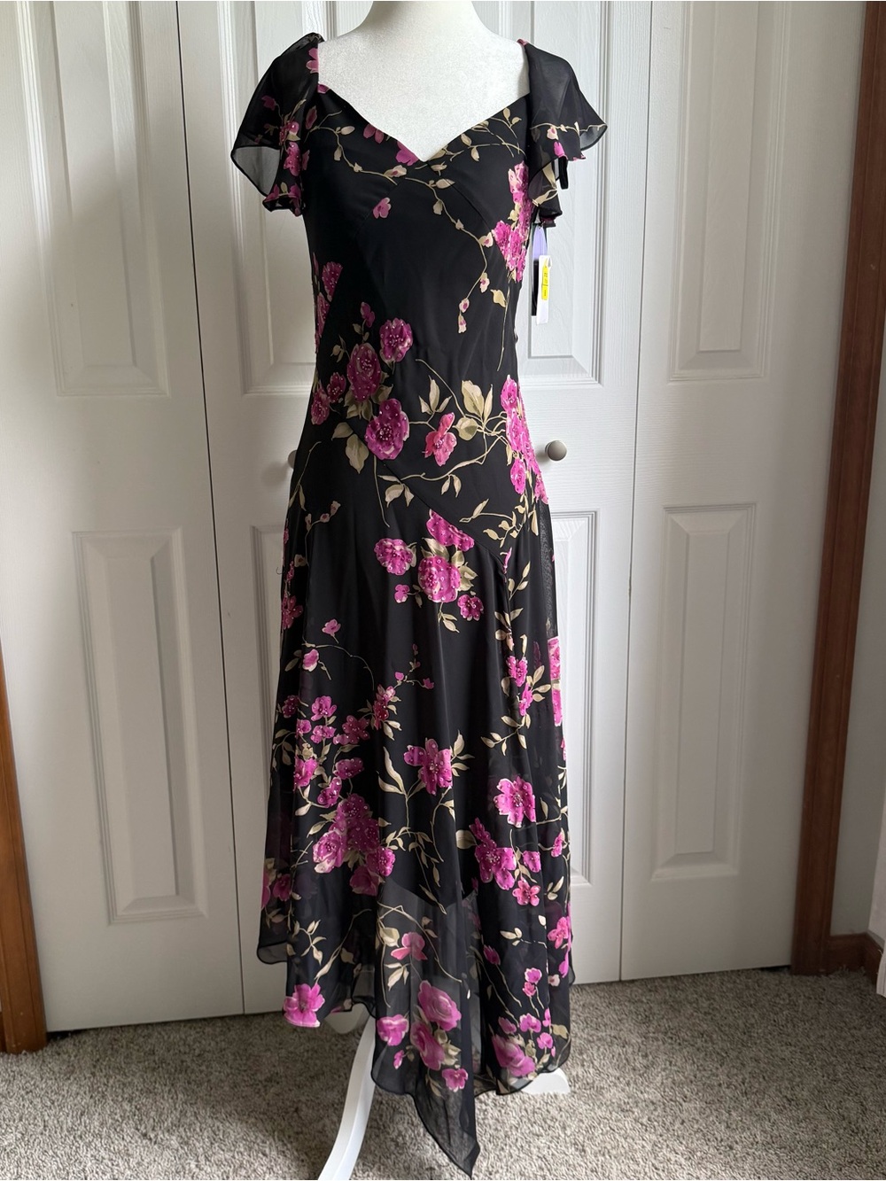 Vintage 90s Y2K floral beaded fairy maxi dress w/asymmetrical hem size 6 NWT